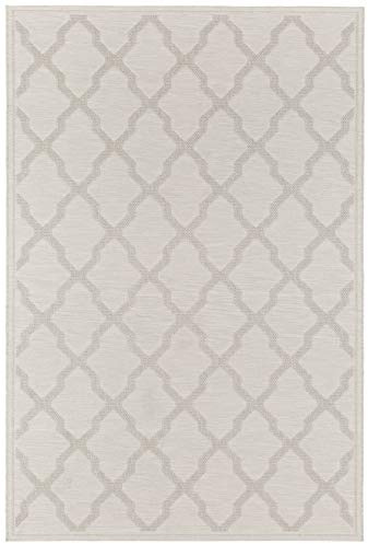 freundin Home Collection Elina In- und Outdoor Teppich - Flachgewebe Kurzflor Wetterfest Makramee-Optik Hoch Tief Struktur für Balkon Terrasse Esszimmer Wohnzimmer in Creme, 130x190cm