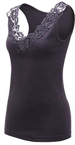 MARIA ANGEL LINGERIE Ladies Plain Cotton Wide Strap Vest Top Lace Trim Neck Design Cami Tank Camisole (UK, Numeric, 14, 16, Regular, Regular, Black)