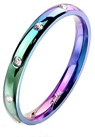 Paula & Fritz® Damen-Ring glänzend 3mm Zirkonia Silber Gelb-Gold Rosé-Gold Bunt Freundschafts-Ring Partner-Ring Edelstahl 316L R-M6822W_60