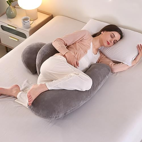 SHANNA 2024 Neu Schwangerschaftskissen Einstellbar, Komfortkissen Erwachsene, Ganzkörperkissen, Stützkissen Body Pillow, Stillkissen Körperkissen Abnehmbar Waschbar(Dunkelgrau)
