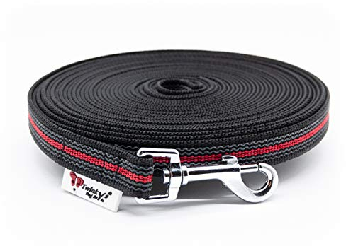 Twinkys Dog Style Schleppleine Hund – schwarz rot 10 Meter 20 mm – gummierte Trainingsleine mit Handschlaufe – strapazierfähig & wetterfest – ideal für Rückruftraining, Freilauf & Hundesport