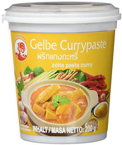Cock Currypaste, gelb, milde Schärfe, authentisch thailändisch kochen, natürliche Zutaten, vegan, halal und glutenfrei (1 x 200 g)