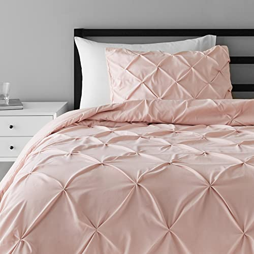 Amazon Basics 2-teiliges Daunen-Alternative-Steppdecken-Set, Steppdecke 173 x 239 cm & 1 Kissenbezug 51 x 66 cm, Gehaucht Rosa, Kirschband mit Paspelkanten