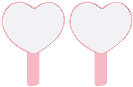 Beaupretty Lot de 2 petits miroirs portatifs en plastique en forme de cœur pour femme Rose