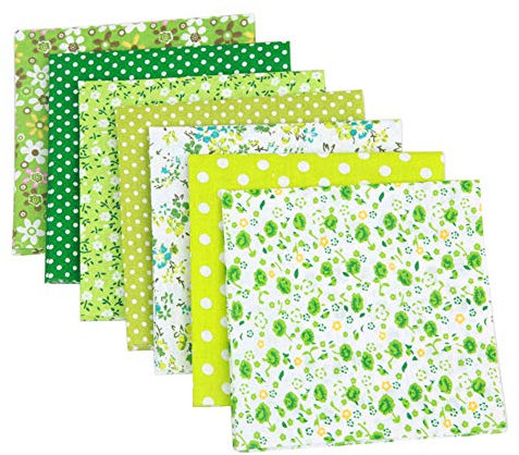 Asudaro 7Stück 25x25 cm Baumwollstoff Meterware Stoffpaket für Patchwork DIY Stoffe zum Nähen Stoff Paket Stoffreste Nähstoffe zum nähen Puppenkleider Ärmel Haarband Handwerk Grün