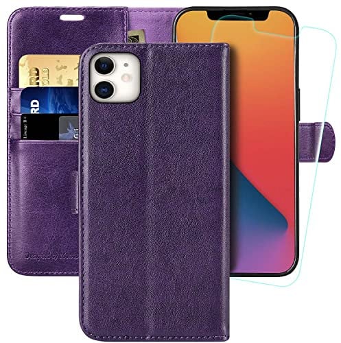 MONASAY Wallet Case for iPhone 12 Pro/iPhone 12 5G,6.1-inch[Glass Screen Protector Included] [RFID Blocking] Flip Folio Leather Cell Phone Cover with Credit Card Holder for iPhone 12/12 Pro,Purple