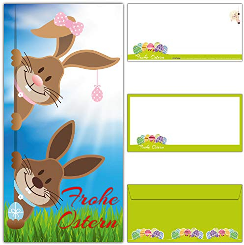BREITENWERK Osterkarten mit Umschlag Set (15 Stück) OSTERHASE & OSTERHÄSIN - lustige DIN lang Frohe Ostern Grußkarten für Privat und Geschäft
