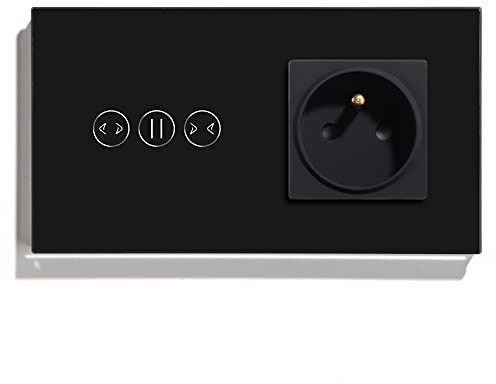 BSEED Normal Prise Standard Français (Non-WIFI) avec 2 Gang 1 voie (Fil Neutre Requis) Interrupteur Mural de Volet Roulant Tactile WIFI Prises de Lampe Murale Schuko Noir