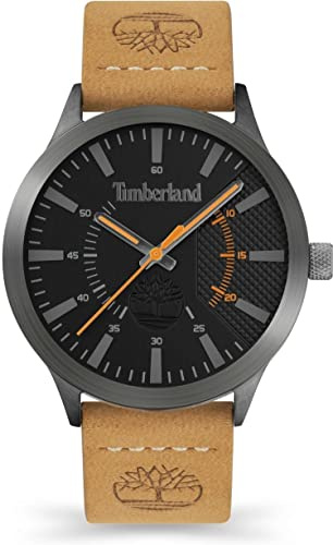 Timberland Hempstead Herren Armband Uhr Analog 40mm Edelstahl/Leder Grau-Braun, Wasserdichtigkeit: 5 bar, TDWGA2103601