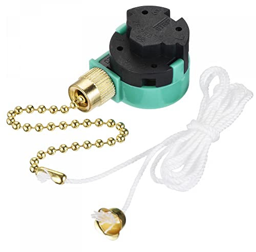 sourcing map Tracción Cadena Interruptor 3 Velocidades 4 Cables Reemplazo ZE-268S6 con Extensión Cadena para Techo Ventilador Lámpara Luz Verde Dorado Paquete de 2