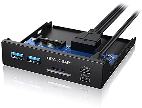 GRAUGEAR | Multi piastra frontale | 2xUSB-C e 2xUSB-A HUB | lettore di schede SD/Micro SD | Typ-C USB 3.2 Gen2 2x2 20/Gbps | 6 interfacce frontali per 3,5 pollici |19-pin e A-Key 20-pin | G-MP01CR