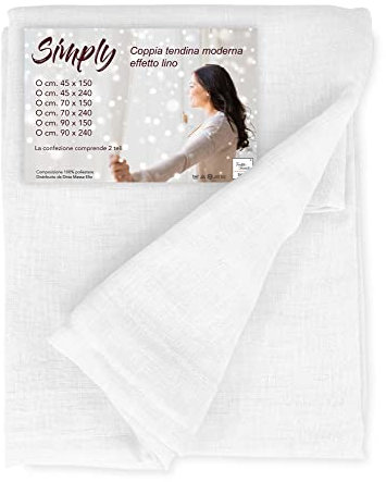 Tex family Coppia Tendine Vetro Moderne Simply Bianco - Tessuto Poliestere bouclè Semitrasparente, orlino Tunnel - Coppia (2 Teli) CM. 45x150