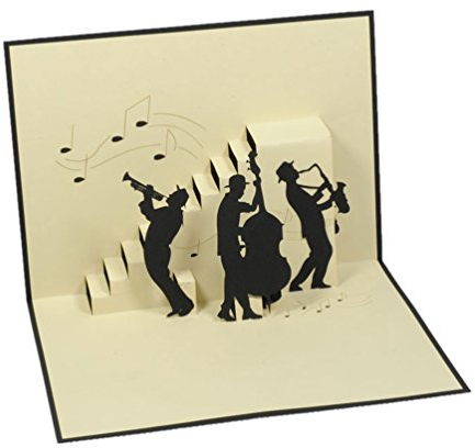 Favour Pop Up® - 3D Glückwunschkarte. Ein filigranes Kunstwerk, dass beim Öffnen mit einer liebevoll gestalteten Jazz-Band überrascht. TB050
