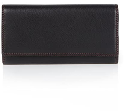 VISCONTI ® Portafoglio Donna Vera Pelle con protezione RFID - XL 18 x 9 cm - Porta Carte di Credito con Portamonete Borsellino Portafogli Porta Banconote -COLORADO (CD-21 Nero/Rosso - Rosso)