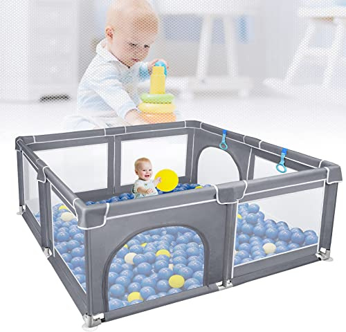 LARS360 Baby Laufgitter Laufstall Absperrgitter 200 x 180cm Aktivitätszentrum Netz Laufgitterzelt mit Rutschfester Basis Tragbares Sicherheitsspielplatz Krabbelgitter