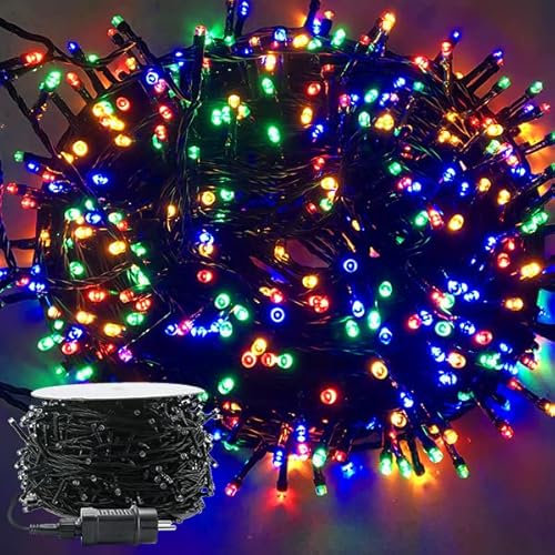 YUENFONG Lichterkette Außenlichterkette 100m 1000 LED Bunt 8 Leuchtmodi mit Stecker, Außen Innen Dekoration IP44 Wasserdicht für Weihnachten, Hochzeit, Bankett(Bunt)