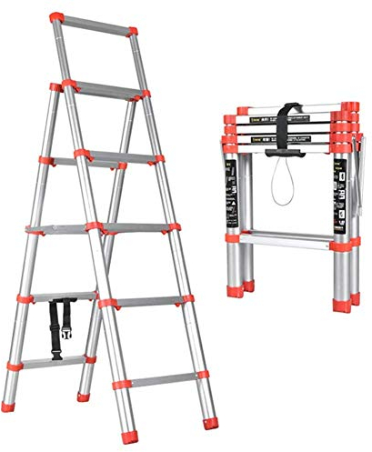 YHQKJ Leiter, Außenleitern, Teleskopleiter, Teleskopleiter mit breiter Stufe, A-Rahmen mit EIN-Knopf-Einzugssystem, Aluminium-Teleskop-Mehrzweck-Hochleiter, Außenleitern für Dachböden Needed