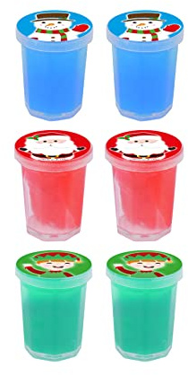 Henbrandt 6 x Mini Slime Pots Christmas Party Favours for Kids Putty Mini Xmas Stocking Fillers Winter Party Bag Favours Loot Bag Fillers Lucky Dip Favours for Boys and Girls