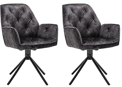 byLIVING Esszimmerstuhl 2er Set Sarina/Vintage-Samt anthrazit/Gestell Metall schwarz/Sitzschale 360° drehbar/Esszimmerstuhl/Armlehnstuhl/B 59,5, H 89, T 62 cm