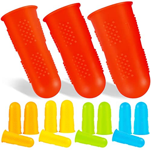 Finger Protectors,15 Pcs Gel Finger Cots Silicone Finger Covers,Silicone Hot Glue Finger Caps,Non-Slip Anti Scalding Finger Cap for Sewing, Wax, Scrapbooking