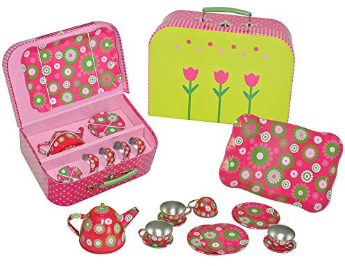 alles-meine.de GmbH 16 TLG. Set - Picknick Koffer Metall Geschirr - Spiel Küche Zubehör Koffer - Picknickkorb für Kinder