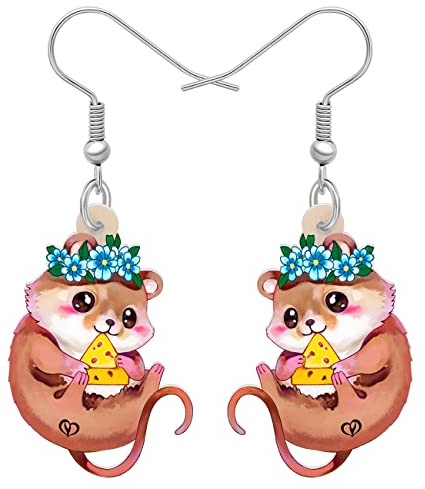 BAMAY Acryl niedliche Maus Ohrringe Modeschmuck Aussage Ratte baumeln Ohrringe für Frauen Mädchen Anime Maus Geschenke (Braun)
