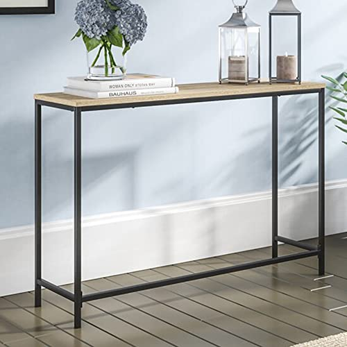 [en.casa] Konsolentisch Kronoby Flurtisch mit Metallgestell MDF-Platte rechteckig Ablagetisch Regal 100 x 30 x 80 cm Schwarz/Eicheoptik