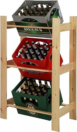 SMH LINE® Kistenständer, Holzständer, Holzkastenregal, Regal RSS 3 Ebene, Höhe 107 Getränkeregal aus hochwertigem FSC Holz Standfestes