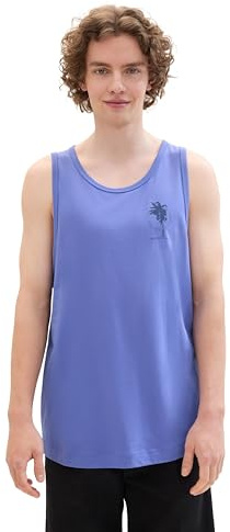 TOM TAILOR Denim Mens Summer Palm Tree Tank Top, 30104 - Blueberry Blue, L