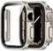 ZZDZZ [2 Pezzi Cover Compatibile con Apple Watch Serie 9/Serie 8/Serie 7 45mm con Vetro Temperato, Custodia PC Rigido Anti Graffio per Apple Watch 45mm (Starlight+Starlight)