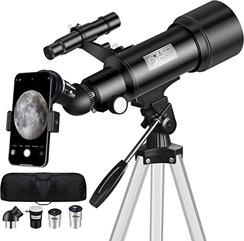 Mijiaowatch Telescope, 70mm Aperture 400mm Travel Telescope with Finder Scope Tripod Phone Adapter Astronomical Portable Telescopes for Beginners with Carry Bag for Moon, Planets and Stargazing (70mm)