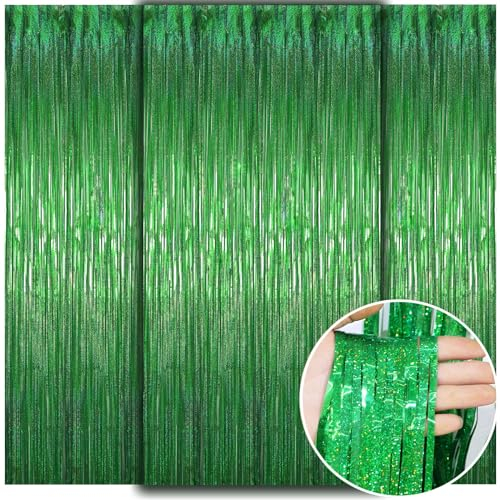 WD&CD Rideaux Métallique de Frange Vert 3 Pièces, Rideaux à Franges en Aluminium, Brillant Rideau à Franges Aluminium Shimmer Porte Fenêtre pour Décoration Fête Mariage d'anniversaire(1m*2m)