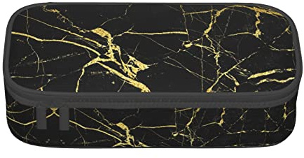 ESASAM Schwarzes und goldenes Federmäppchen mit Marmor-Druck, Oxford-Stoff, geräumiges und langlebiges Design für organisierte Aufbewahrung, Schwarz , Einheitsgröße, Kosmetikkoffer