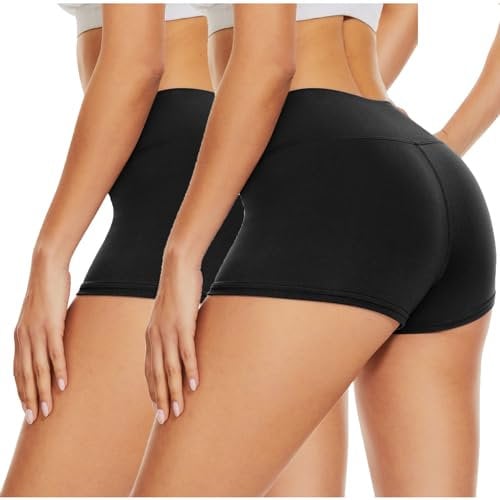 DDOBB Radlerhose Damen Kurz Shorts Unter Kleid High Waist Sportshorts Bauchweg Unterhosen Hotpants Blickdichte Sporthose Boxershorts Gym Leggings(schwarz*2, L-XL)
