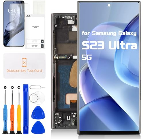 Écran de rechange pour Samsung Galaxy S23 Ultra LCD Digitizer Écran tactile Assemblée Pièces de réparation pour SM-S918W SM-S918U avec cadre (ne prend pas en charge les empreintes digitales)