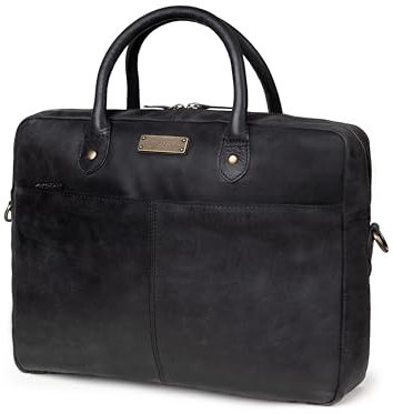 DRAKENSBERG Leder Aktentasche 'Hugo' für Herren - echte Handarbeit - Elegante Laptoptasche für Arbeit und Reise, 10L - Schwarz, DR00361