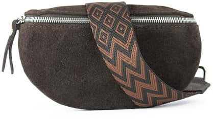 lePelou Bauchtasche aus Veloursleder, Wildleder Bauchtasche, Festival Tasche, Cross Body Tasche, Gürteltasche, Geschenk (Dunkelbraun 3, M)