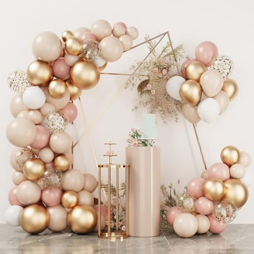 Kit Arche Ballons Anniversaire en Or Rose, 133pcs Guirlande Ballons Rose Crème Or Blanc pour Filles Anniversaire, Ballons blanc rose pour fête Baby shower, Fiançailles, Mariage