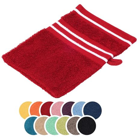 liebling Waschhandschuh Baumwolle, Serie Santos, 500 gr. / m², 16 x 21 cm, Ökotex, 60 Grad, saugstark, schnelltrocknend, Farbe: rot