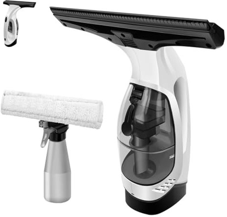 Fenstersauger, Akku Fenstersauger Akkulaufzeit von 35 min, mit 150ml Wassertank, 28cm Klinge, waschbares Mikrofasertuch, für Duschwand, Spiegel, Autoscheibe, Arbeitsplatte