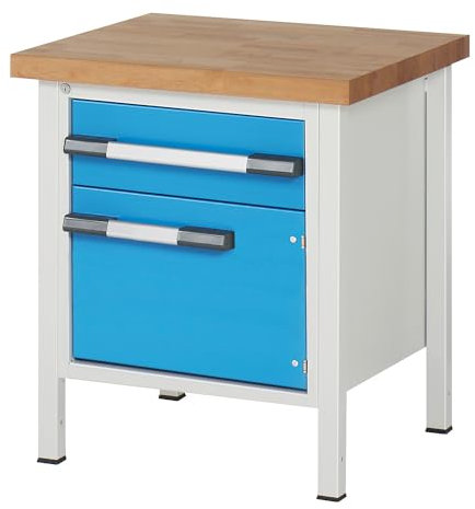 eurokraft | Werkbank | Gestellbauweise Serie 8000 | 1 Schublade 180 mm | 1 Tür 360 mm | BxT 750 x 700 mm