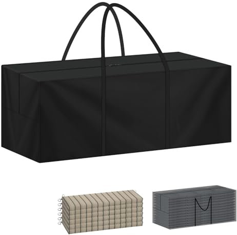 LAMUNI Garden Cushion Storage Bag, 420D Oxford Garden Furniture Cushion Storage Bags Large Outdoor Cushion Storage Bags with Handle, Waterproof Patio Storage Bag for Christmas Tree, 140x40x60cm