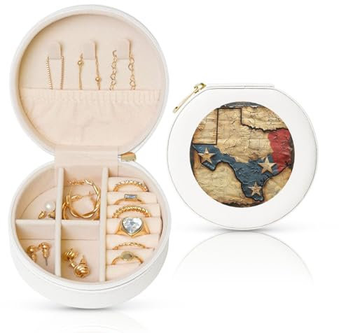 HJLUUFT Map of Texas Reise-Schmuckkästchen, Organizer mit PVC-Leder und Samtfutter, kompakte Verlobungsring-Box