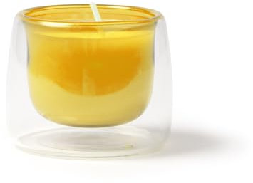 Vela aromática ecoamigable en vaso de cristal de doble capa con cera natural y aroma a vainilla (Amarillo)
