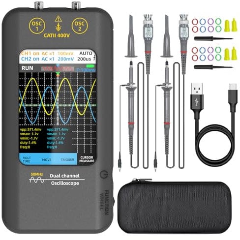 BSIDE Handheld Oszilloskop 3.98'' Touchscreen digitales Oszilloskop Zweikanal 50MHz Bandbreite Tragbares Oszilloskop Signalgenerator 250MSa/s Abtastrate Tablet Automotive Oszilloskop