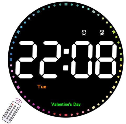 Digitale Wanduhr, 10 LED Wanduhr Digitale Groß mit Fernbedienung, Wanduhr Groß Modern mit Temperaturanzeige Uhrzeit Datum, Einstellbarer Helligkeit, Countup/Countdown für Wohnzimmer Büro Schule