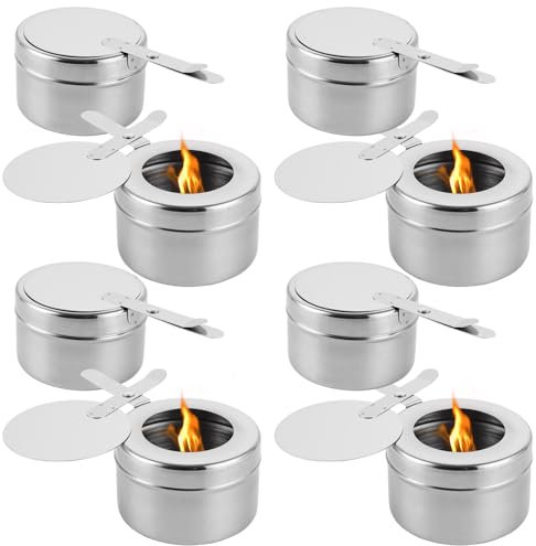 GBACHOOSE 8 Stück Brennpastenbehälter, Fondue Brenneraus Edelstahl, Speisewärmer mit Abdeckung, Brennpaste für Warmhaltebehälter, Spiritusbrenner für Chafing Dish Brennpaste, Buffet Zubehör, Fondue