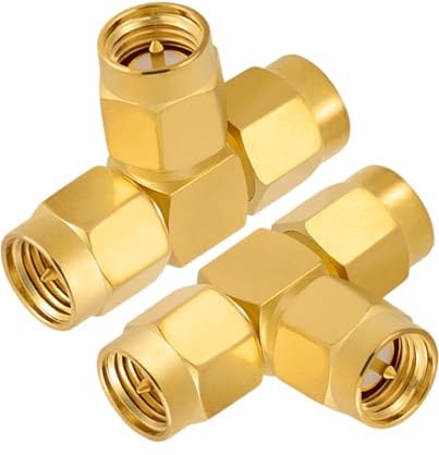 Vecys 2 Stück SMA Adapter 3 Wege Splitter T Form SMA Stecker auf Dual Stecker Splitter Antenne Adapter Konverter 50 Ohm