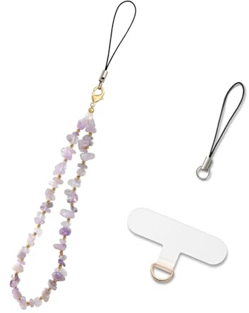 MORSUNBELA Handykette Perlen Handgelenk Kurz Handyband Lila | Kurze Handykette mit Perlen fürs Handgelenk Handyband,Handyanhänger und Handyschmuck als praktisches Lanyard