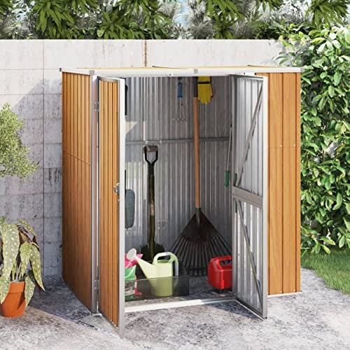 Tidyard Abri à Outils de Jardin Marron 161x89x161 cm Acier galvanisé, Remise de Jardin, Solution de Stockage Extérieur Cabane de Rangement à Outils